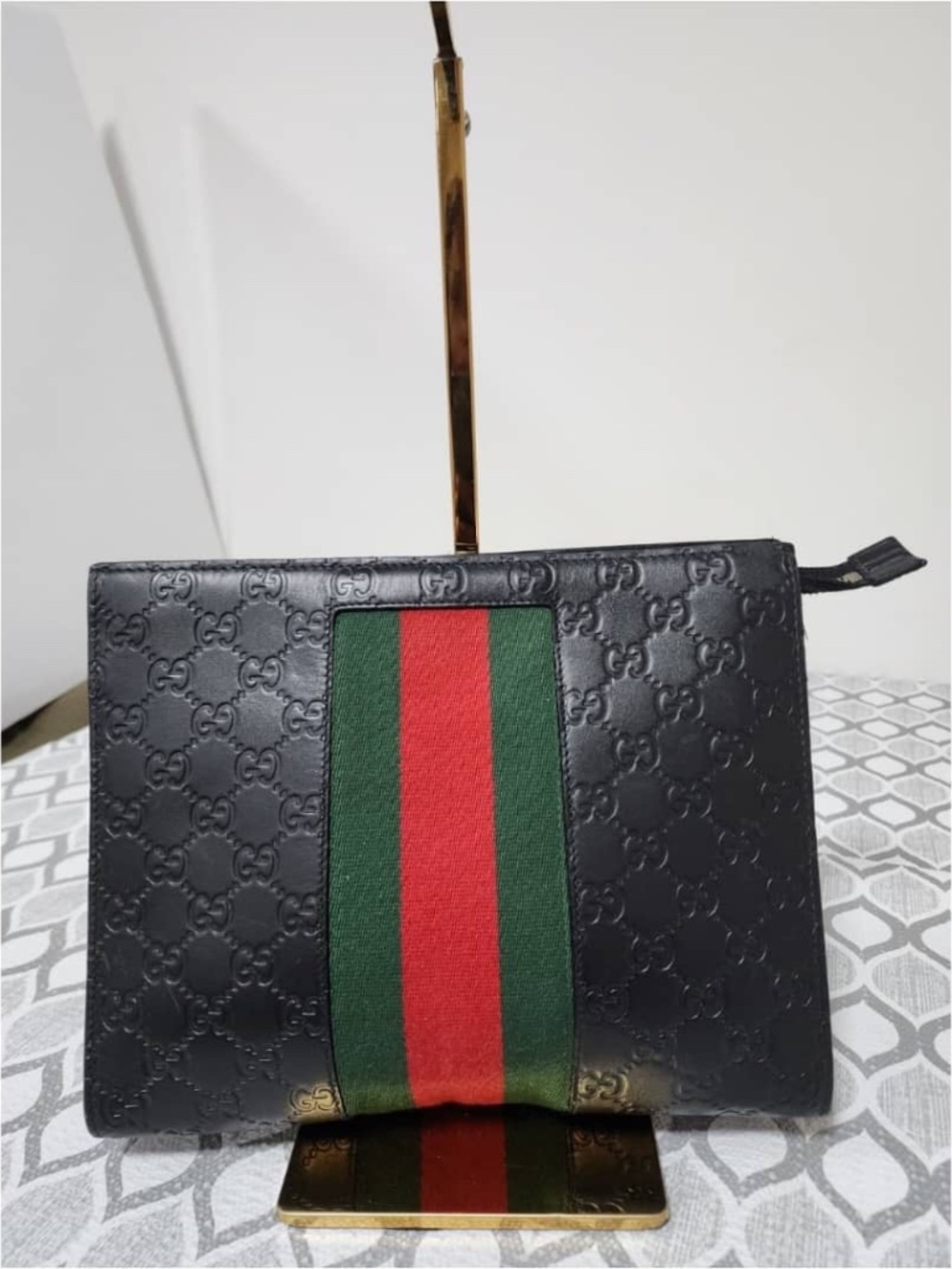 Authentic GUCCI Guccissima Signature Web Clutch Black